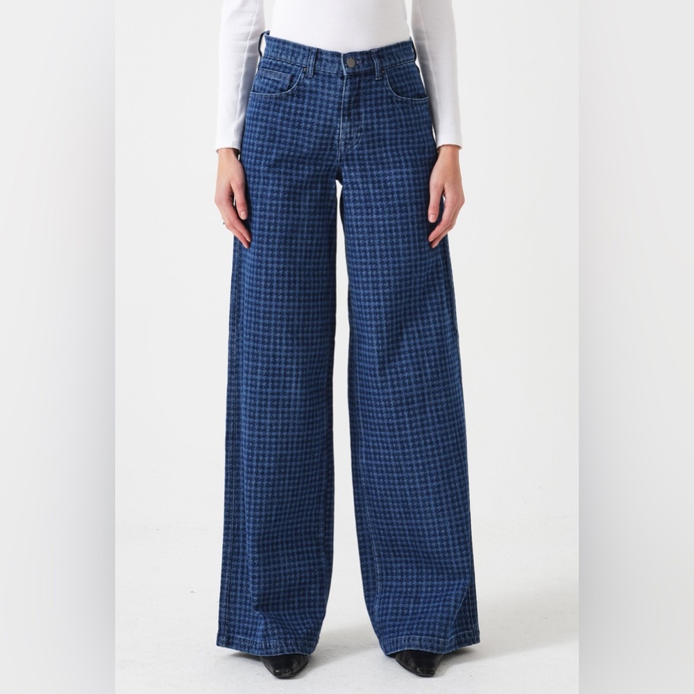 Seventy + Mochi Blue Bay Wide Leg Jean in Houndstooth Idaho